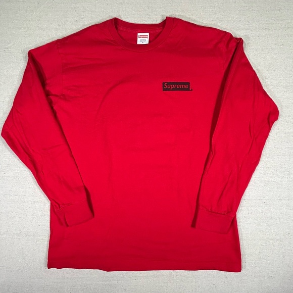 Supreme Men’s Medium Long sleeve Pullover 100% Cotton USA Red Graphic Shirt - Picture 2 of 8